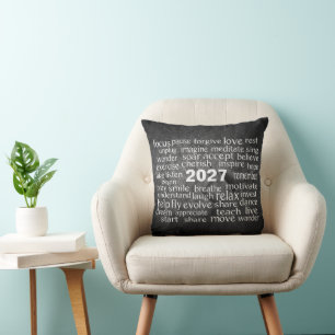 Coussin Nuage de mots de la nouvelle année 2027 sur Black