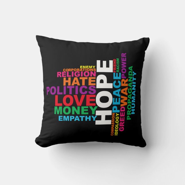 Coussin Nuage de mots de l'humanité (Recto)