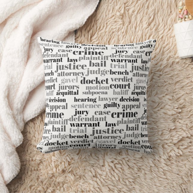 Coussin Nuage de mots de texte judiciaire noir sur fond bl (Couverture)