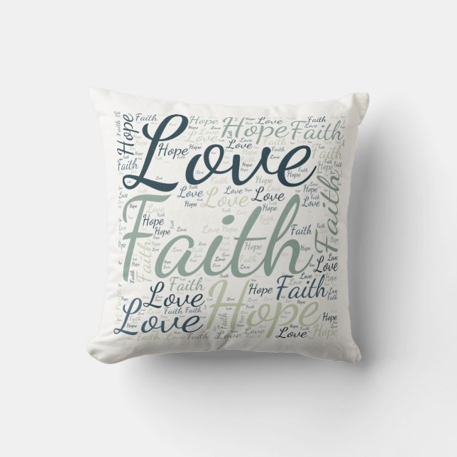 Coussin Nuage de mots Foi Espérance Amour Vert Bleu (Recto)