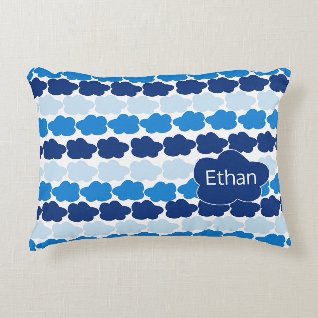 Coussin nuage pour garçon en bleu avec nom (Devant)