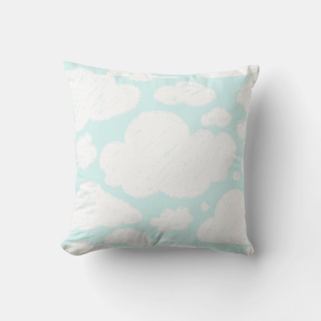 Coussin Nuages Bleus Aquarelle Bébé Pépinière (Recto)
