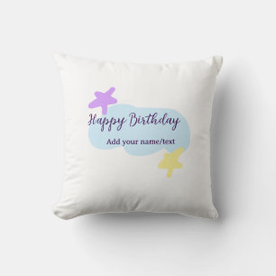 Coussin Nuages bleus pastel étoiles violet joyeux annivers