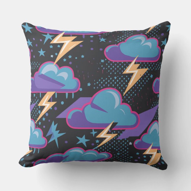 Coussin Nuages de tempête, boulons de foudre et Motif d'ét (Recto)
