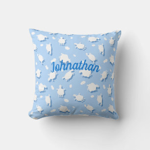Coussin Nuages et agneaux fluides (bleus) personnalisés