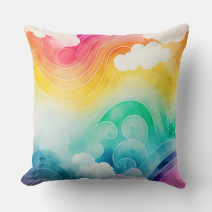 Coussin Nuages et aquarelle Couleur arc-en-ciel Couleur d'
