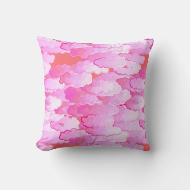Coussin Nuages japonais, aurore, rose orchidée et corail (Recto)