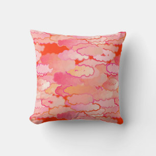 Coussin Nuages japonais, coucher du soleil, corail, Fuchsi