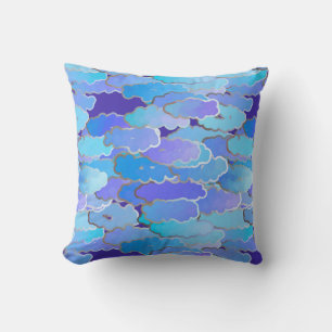 Coussin Nuages japonais, Twilight, Violet et Bleu Cobalt