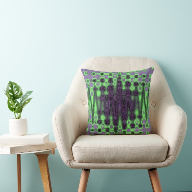 Coussin Nuages Tie Dye Abstraits Verts et Violets Ondulés (Chaise)