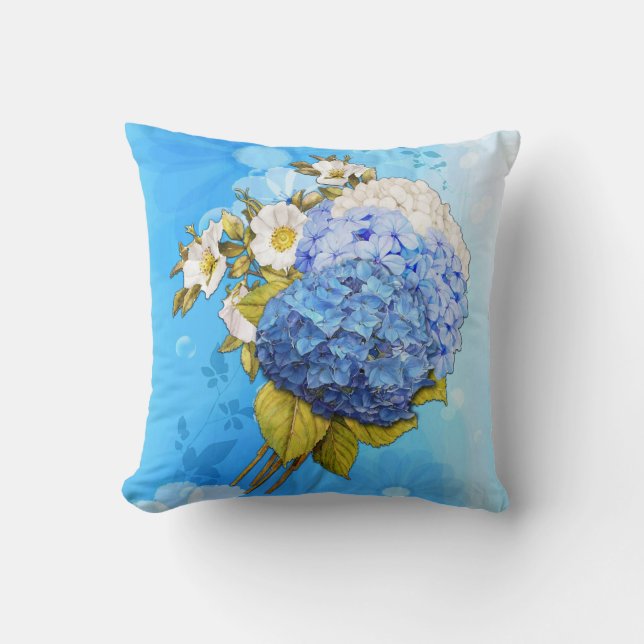 Coussin Nuances d'aquarelle bleue Hydrangeas (Recto)