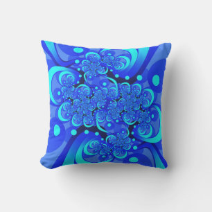 Coussin Nuances de bleu Art fractal abstrait moderne