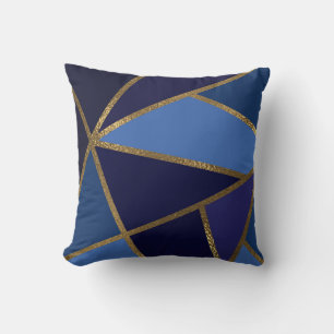 Coussin Nuances de bleu et bronze doré géométrique chic