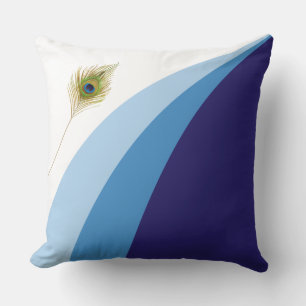 Coussin Nuances de bleu tendance Lignes ondulées & plume d
