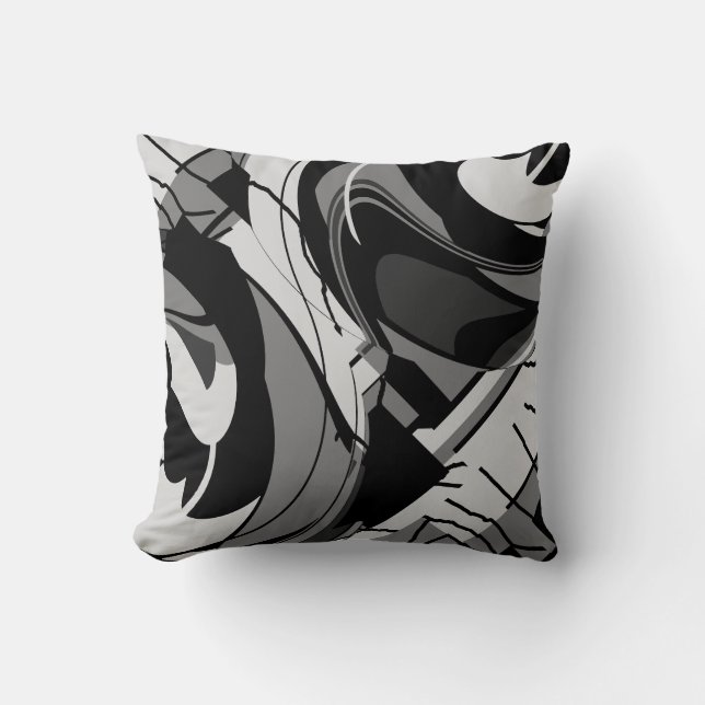 Coussin Nuances de gris sur floral Abstrait noir (Recto)