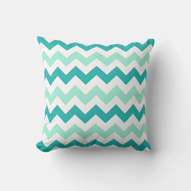 Coussin Nuances de sarcelle et rayures zig zag à chevrons  (Recto)
