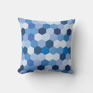 Coussin Nuances modernes de blues Blancs Hexagonal Géométr