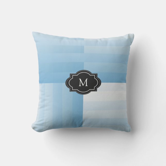 Coussin Nuances modernes de monogramme bleu de rayures de (Recto)