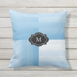 Coussin Nuances modernes de monogramme bleu de rayures de