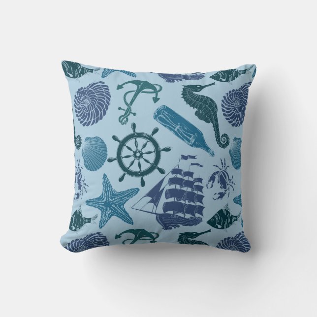 Coussin Nuances nautiques de motif bleu (Recto)