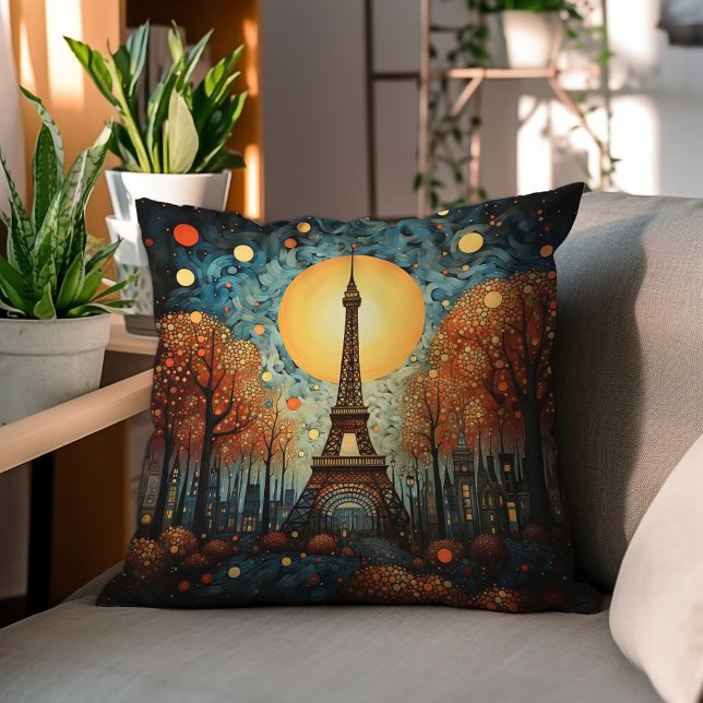 Coussin Nuit À Paris Peinture Mi-Siècle (Créateur téléchargé)
