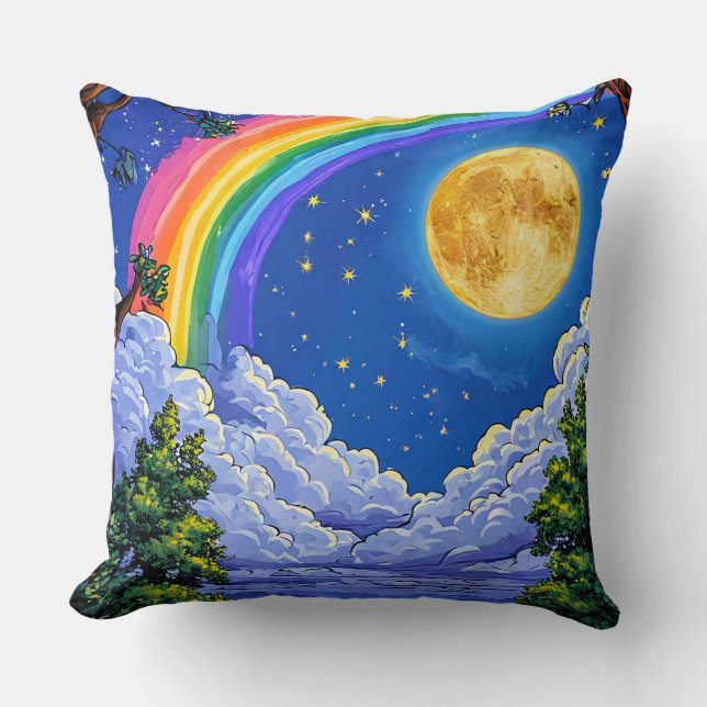 Coussin Nuit ciel lune arc-en-ciel (Recto)