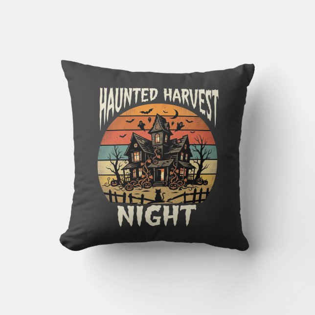 Coussin Nuit de citrouille hantée d'Halloween (Recto)