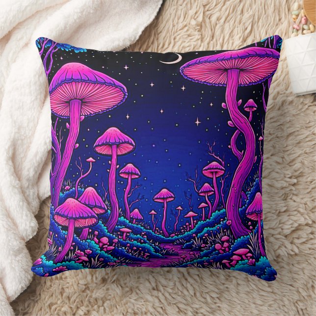 Coussin Nuit de forêt de champignons psychédélique (Couverture)