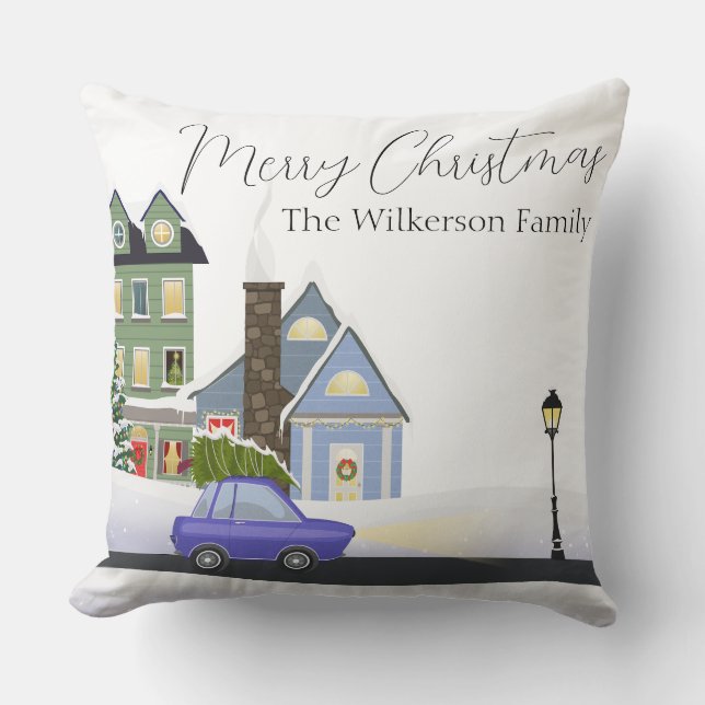 Coussin Nuit de Noël cosy dans le village (Recto)