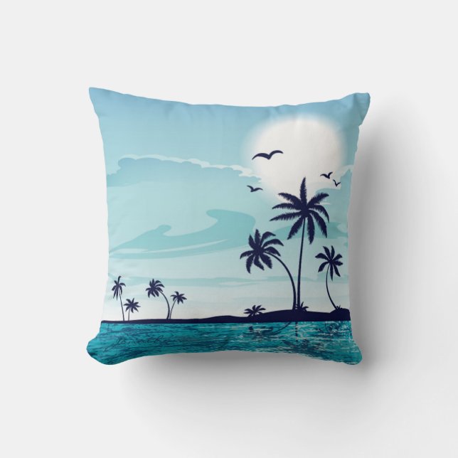 Coussin Nuit de plage avec Oiseaux de lune Palm Tree Ocean (Recto)