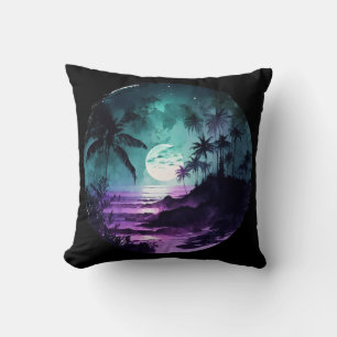 Coussin Nuit de plage tropicale aquarelle