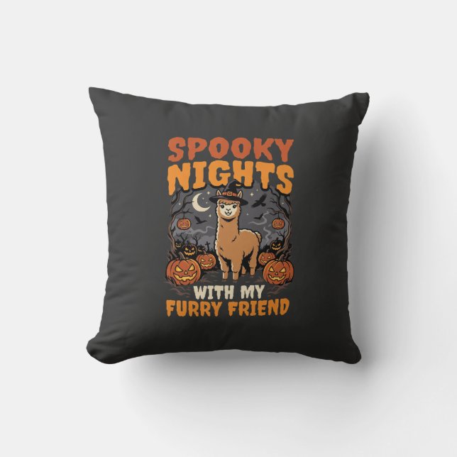 Coussin Nuit des alpagas d'Halloween (Recto)