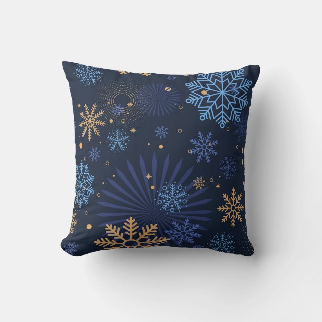 Coussin Nuit d'hiver : Blue Snowflake Motif. (Recto)