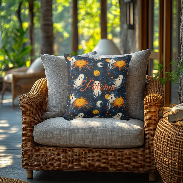 Coussin Nuit Enchantée Halloween avec Fantômes et Ciel  (Créateur téléchargé)