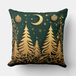 Coussin Nuit Enchantée – Motif d'Arbre de Noël au Clair de