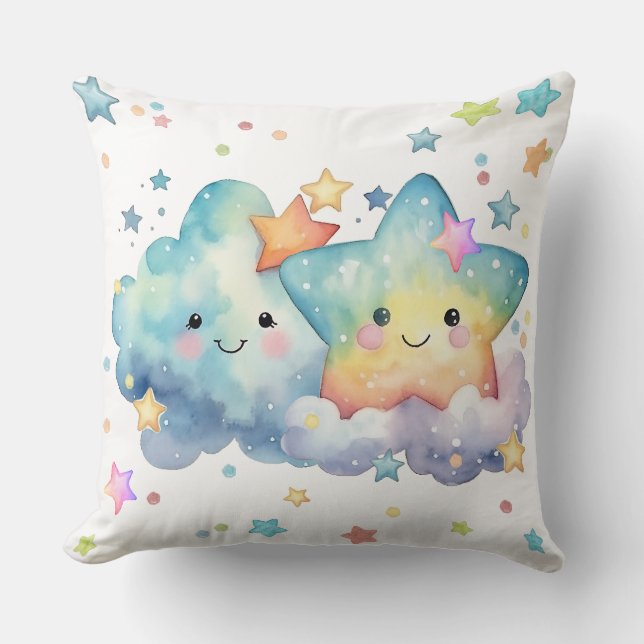 Coussin Nuit étoilée Aquarelle Avec Nuages (Recto)