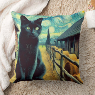 Coussin Nuit étoilée Chat noir Yeux verts
