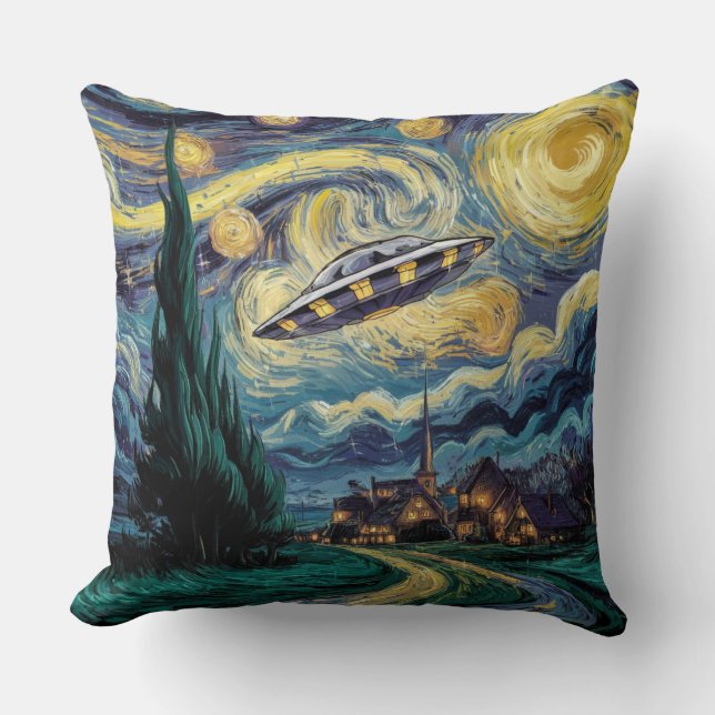 Coussin Nuit étoilée et OVNI (Recto)