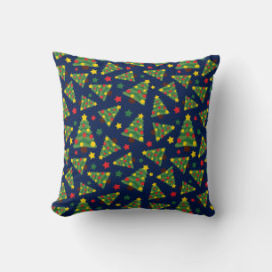 Coussin Nuit magique Arbres de Noël et étoiles Bleu foncé