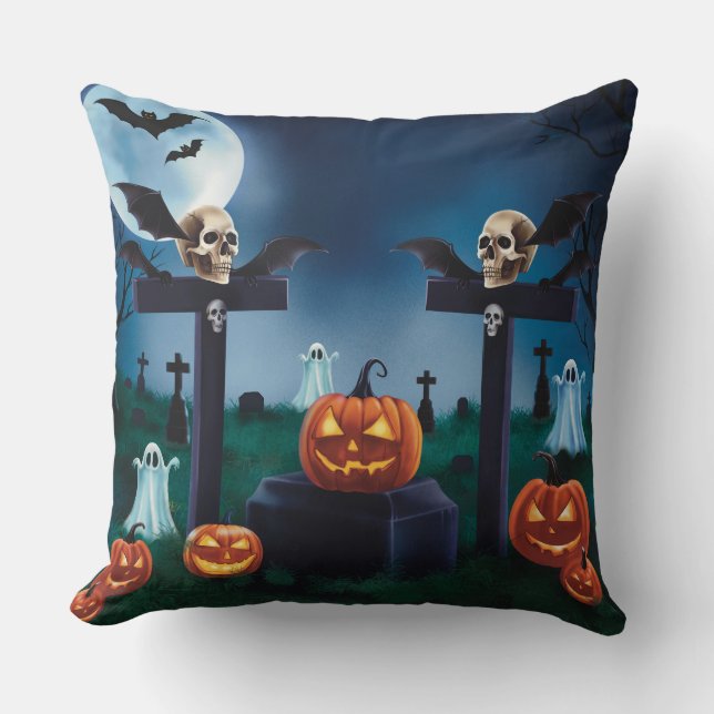 Coussin "Nuit terrifiante au cimetière d'Halloween" (Recto)