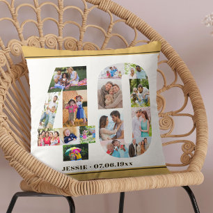Coussin Numéro d'anniversaire 40 Collage de photos Neutre