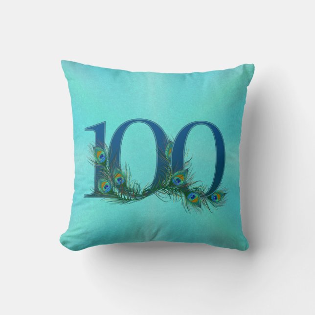 Coussin Numéro de 100e anniversaire à plume de paon (Recto)