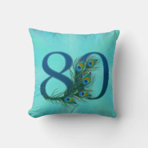 Coussin Numéro de 80e anniversaire à plume de paon