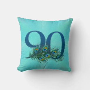 Coussin Numéro de 90e anniversaire à plume de paon