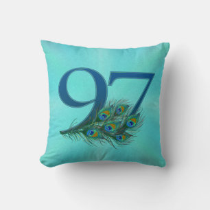 Coussin Numéro de 97e anniversaire à plume de paon