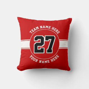 Coussin Numéro de maillot, équipe et nom du joueur rouge e