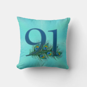 Coussin Numéro de plume de paon pour 91e anniversaire