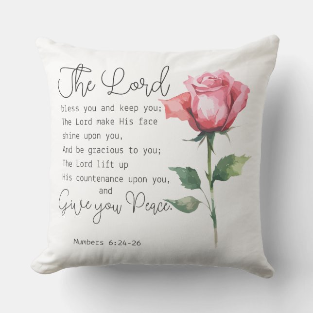 Coussin Numéros 6:24-26 Le Seigneur vous bénisse Fleur Ros (Recto)
