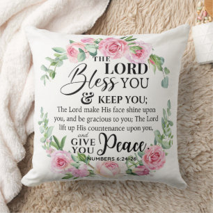 Coussin Numéros 6:24-26 Le Seigneur vous bénisse Rose de l