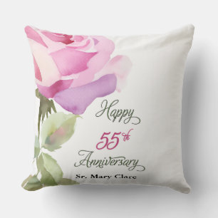 Coussin Nun 55e anniversaire jubilé nom personnalisé rose 